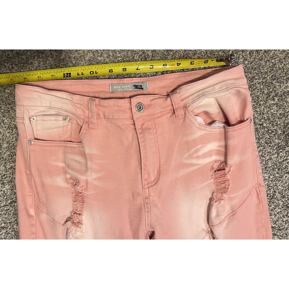 Blue Topic Jeans Juniors 11/12 Pink Distressed Skinny Mid Rise Denim Frayed Hem - Picture 7 of 7